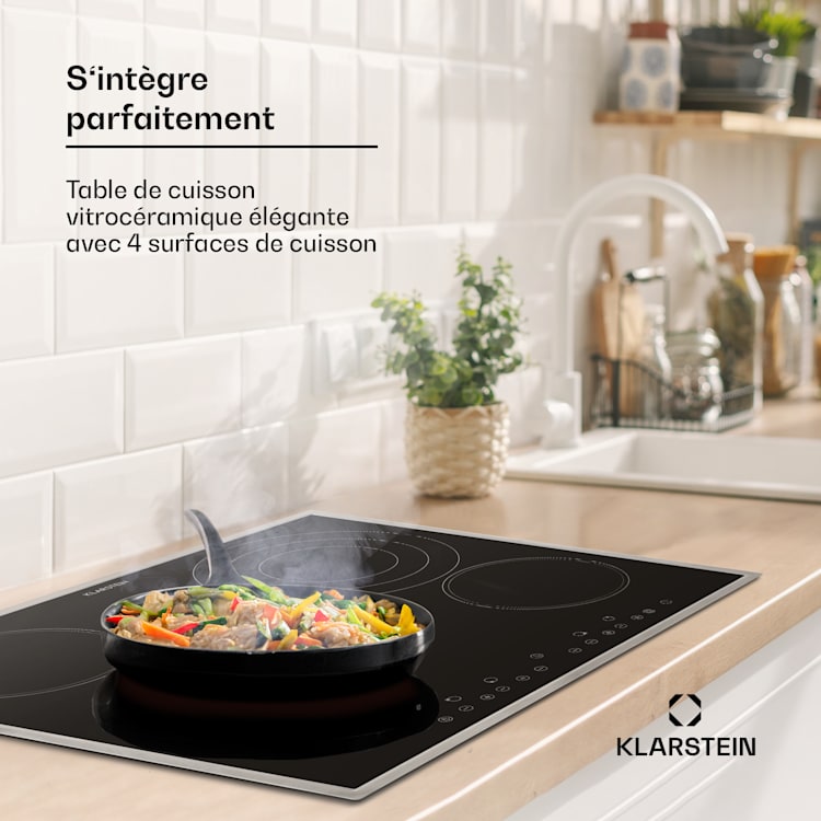 Virtuosa 4 Prime table de cuisson encastrée 4 zones 6500 W vitrocéramique cadre en inox Noir