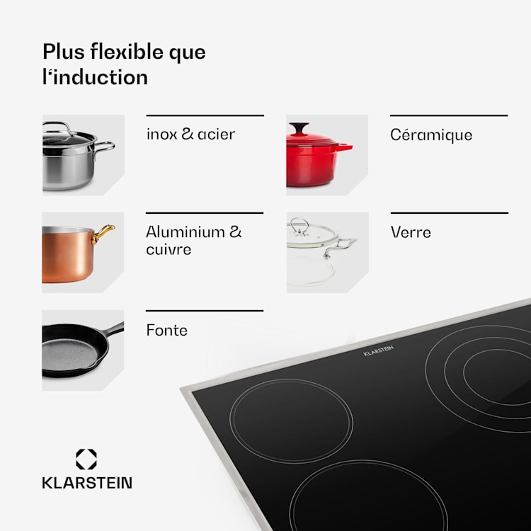 Virtuosa 4 Prime table de cuisson encastrée 4 zones 6500 W vitrocéramique cadre en inox Noir