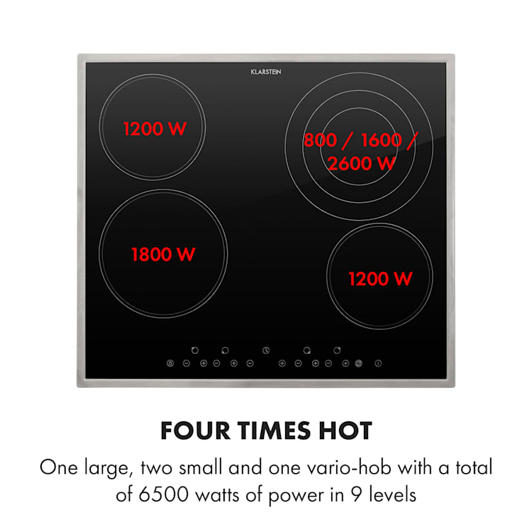 Virtuosa 4 Prime table de cuisson encastrée 4 zones 6500 W vitrocéramique cadre en inox Noir