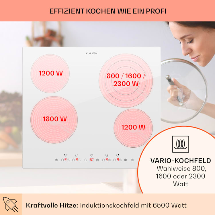 Virtuosa 4 Einbaukochfeld 4 Zonen 6500W Glaskeramik Weiß