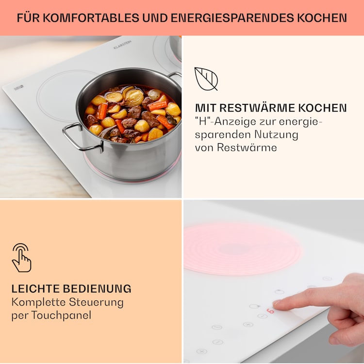 Virtuosa 4 Einbaukochfeld 4 Zonen 6500W Glaskeramik Weiß