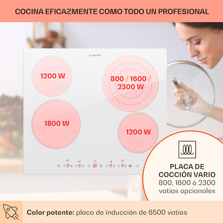 Placa de cocción empotrada Virtuosa 4 Prime 4 zonas 6500W vitrocerámica Blanco