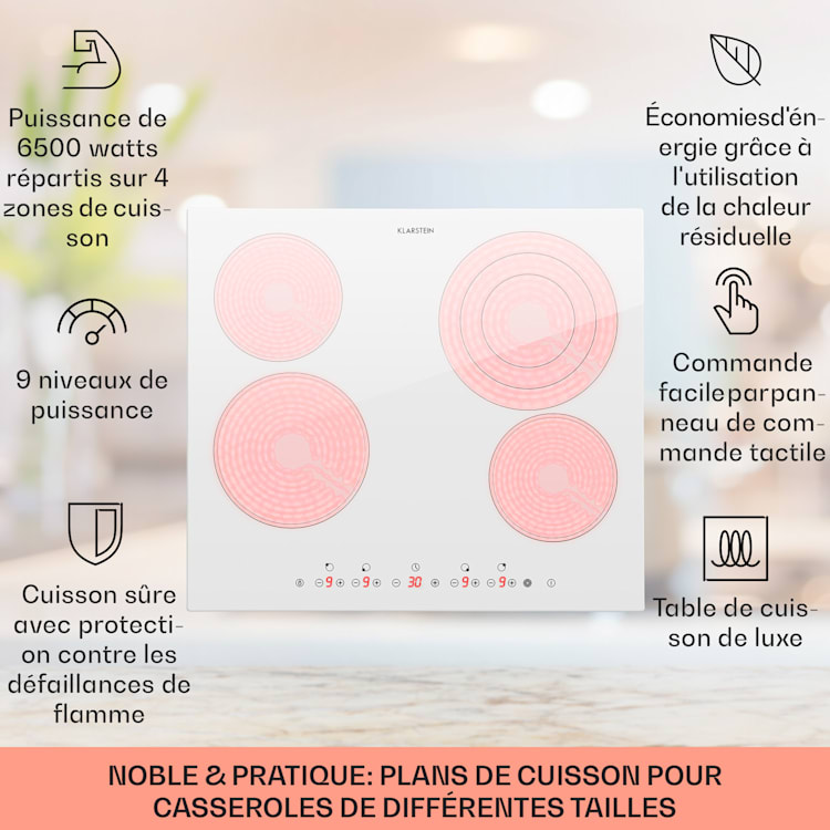 Virtuosa 4 table de cuisson encastrée 4 zones 6500 W vitrocéramique Blanc