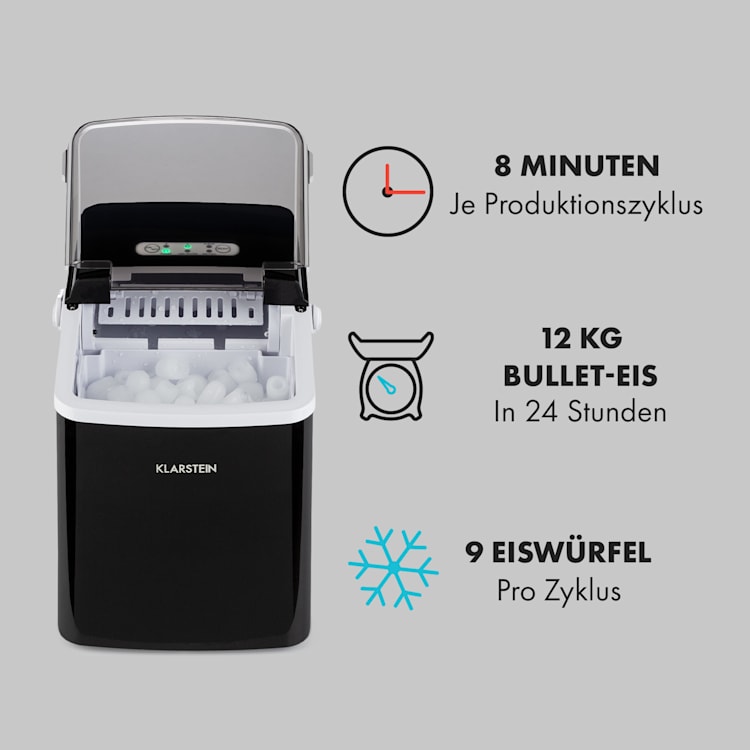 Arctic Porter Eiswürfelmaschine Bullet-Eis 12kg/24h Edelstahl Schwarz