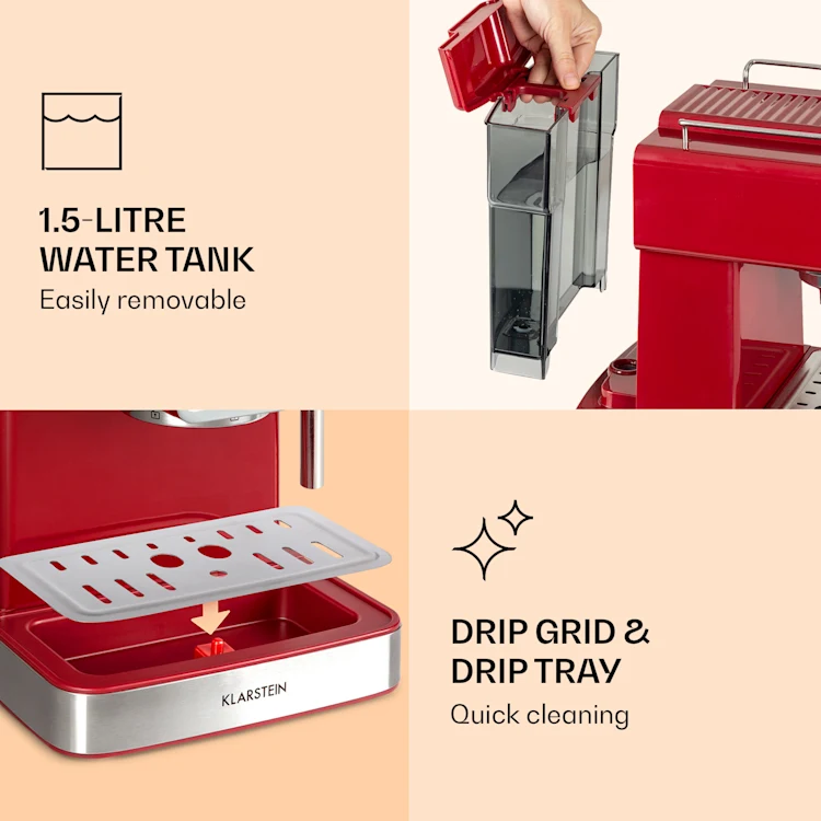 Gusto Classico, Espresso Maker, 1350 Watts, 20 Bar Pressure, Water Tank: 1.5 Litres Red