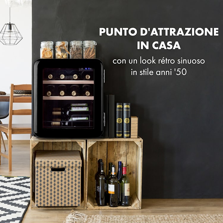 Cantinetta frigo per vini Vinetage 12 Bottiglie 48 Litri 4-22°C Design Retrò 12 bottiglie | 1 zona di raffreddamento | Nero