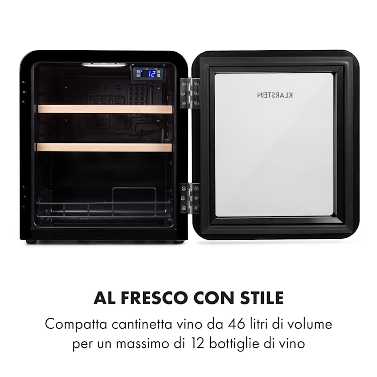Cantinetta frigo per vini Vinetage 12 Bottiglie 48 Litri 4-22°C Design Retrò 12 bottiglie | 1 zona di raffreddamento | Nero