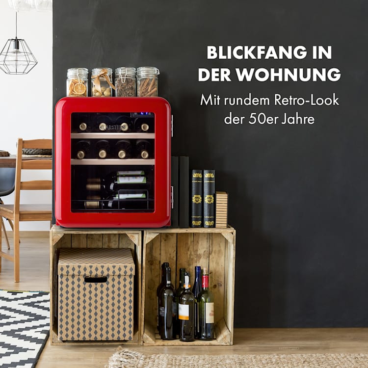 Vinetage 12 Getränkekühler Kühlschrank 48 Liter 4-22°C Retro-Design 12 Flaschen | Rot
