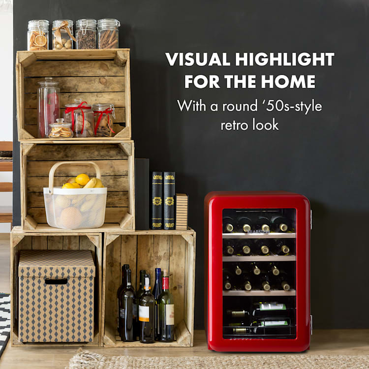 Vinetage 19 Uno, chladnička na nápoje, 70 litrov, 4-22°C, retro dizajn 19 fliaš | 1 chladiaca zóna | Červená