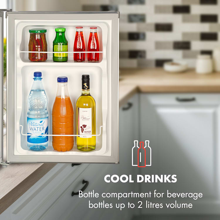Cool Kid, mini hűtőszekrény 4 l-es fagyasztórekesszel, 43 l, 41 dB, F, rozsdamentes acél, csiszolt Ezüstös Szürke