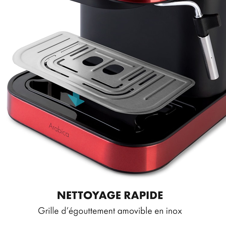Machine à espresso Arabica 1050W 15 Bar 1,5l Panneau de contrôle tactile acier inoxydable Rouge