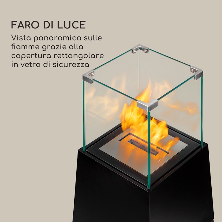 Firetower Camino a etanolo, bruciatore di sicurezza, 250 ml / 1,5 ore, dispositivo di spegnimento, parafiamma Nero