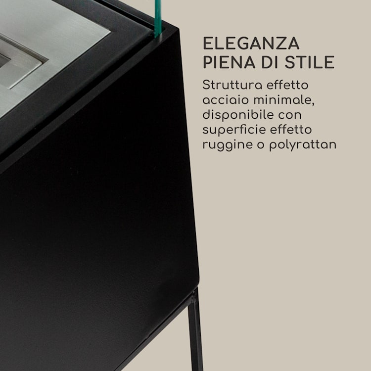 Firetower Camino a etanolo, bruciatore di sicurezza, 250 ml / 1,5 ore, dispositivo di spegnimento, parafiamma Nero