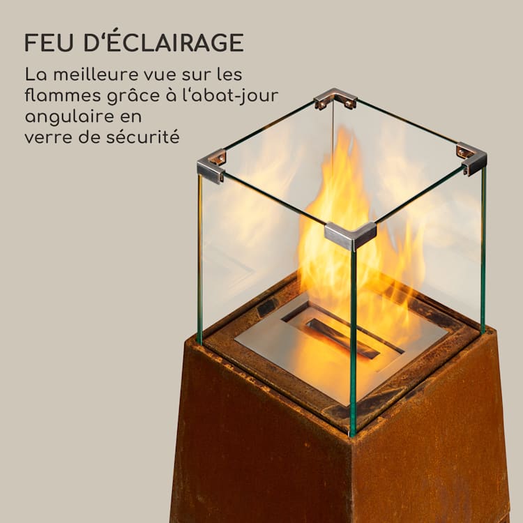Firetower cheminée à l'éthanol, brûleur de sécurité 250 ml / 1,5 h outil d'extinction pare-flamme rouiller