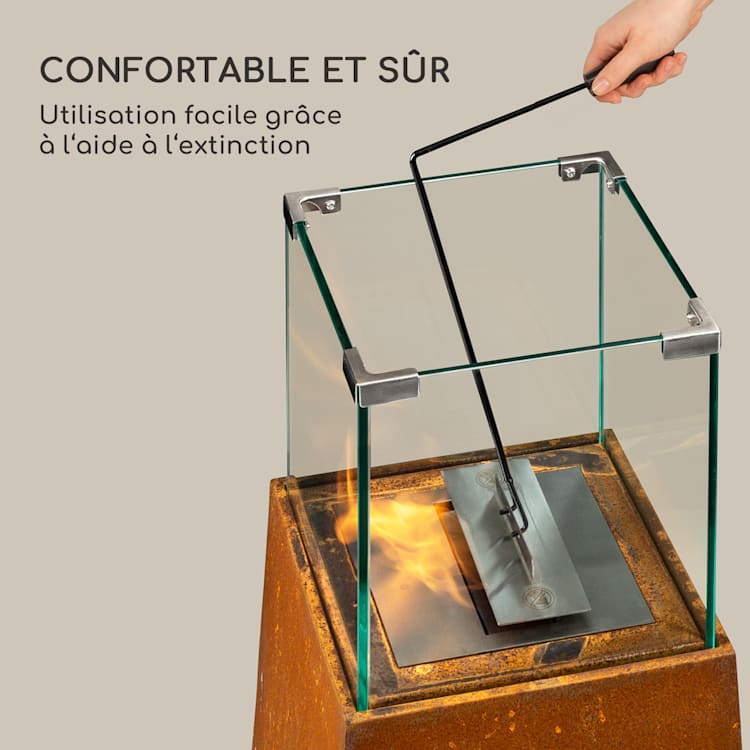 Firetower cheminée à l'éthanol, brûleur de sécurité 250 ml / 1,5 h outil d'extinction pare-flamme rouiller