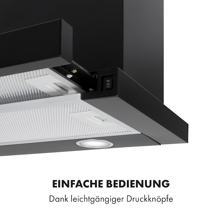 Mariana 60 Flachschirmhaube 500 m³/h Abluft LED Schwarz