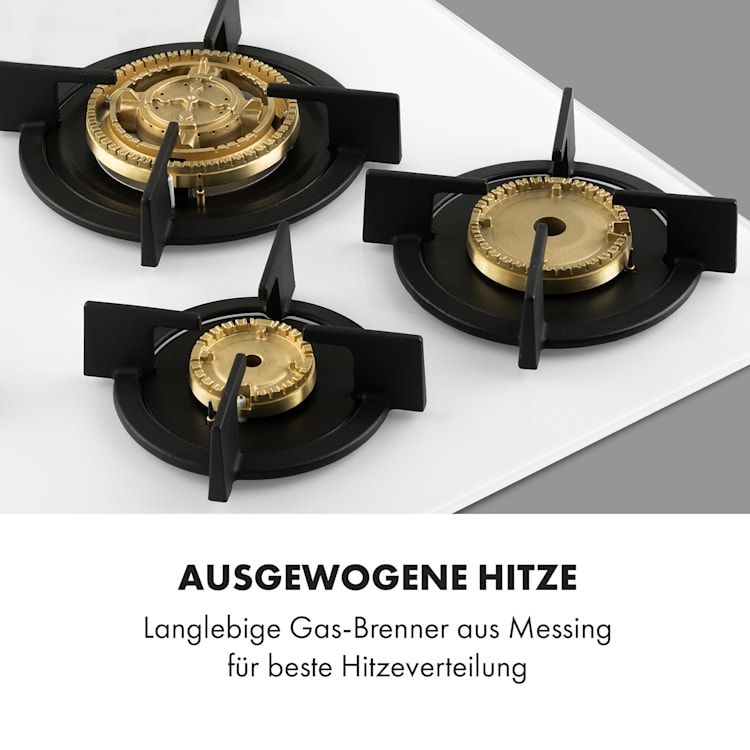 Goldflame 5 Gaskochfeld 5-flammig Messing-Brenner Glaskeramik 5 Brenner | Weiß