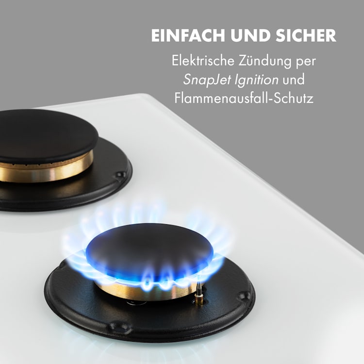 Goldflame 5 Gaskochfeld 5-flammig Messing-Brenner Glaskeramik 5 Brenner | Weiß