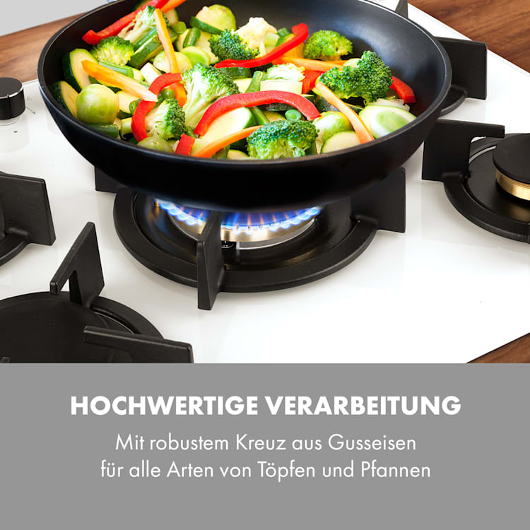 Goldflame 5 Gaskochfeld 5-flammig Messing-Brenner Glaskeramik 5 Brenner | Weiß
