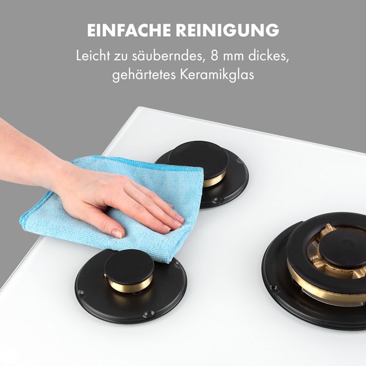Goldflame 5 Gaskochfeld 5-flammig Messing-Brenner Glaskeramik 5 Brenner | Weiß