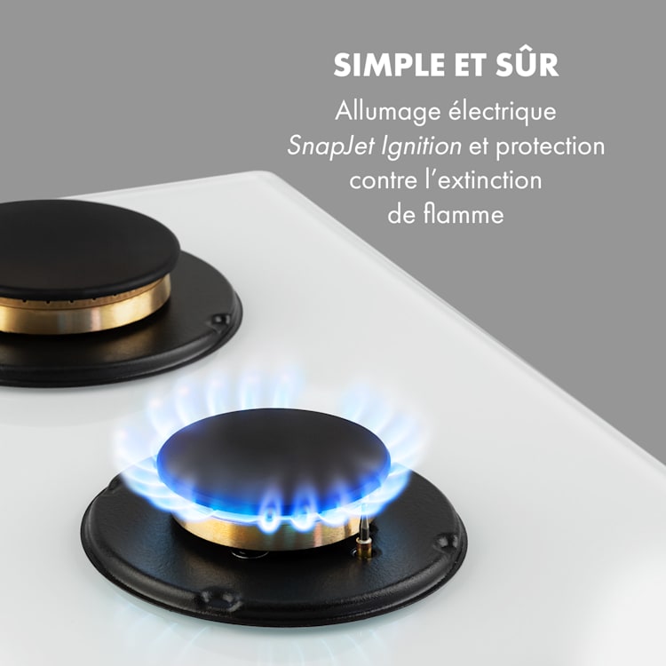 Goldflame 5 table de cuisson à gaz 5 brûleurs en laiton vitrocéramlique 5 brûleurs | Blanc