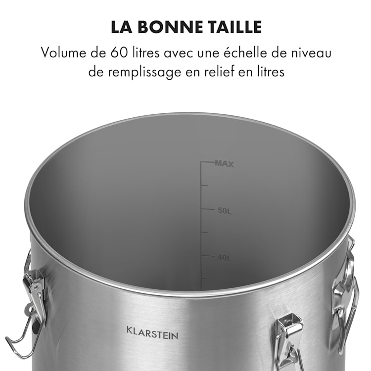 Gärkeller Pro XL cuve de fermentation 60 litres, vanne de vidange de la levure, acier 304