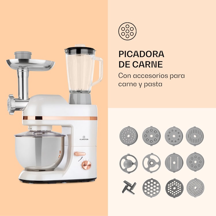 Robot de cocina Lucia Elegance Triturador de carne 2000W sin BPA Blanco