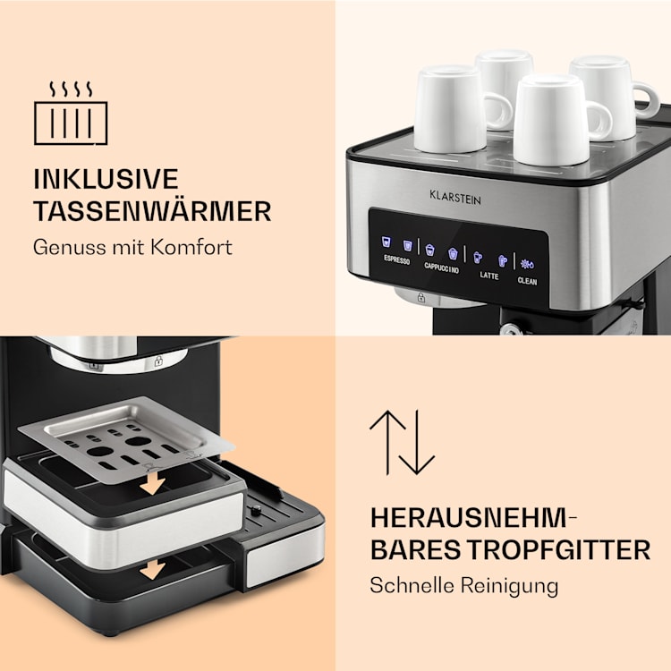 Arabica Comfort Espressomaschine 1350W 20 Bar 1,8l Touch-Bedienfeld Edelstahl