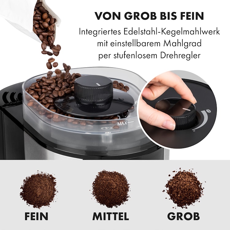 Grind & Brew Kaffeemaschine 900-1000W 10Tassen 1-Liter-Tank Mahlwerk