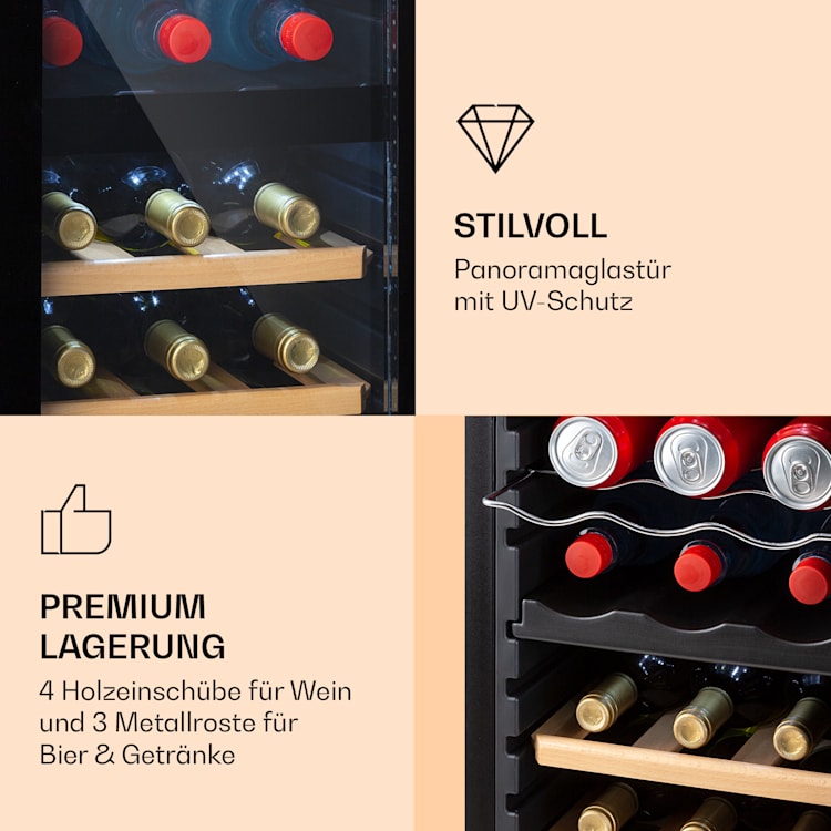 Bovella 27 Duo+ Zweizonen-Weinkühlschrank 74l 27 Fl. Glastür