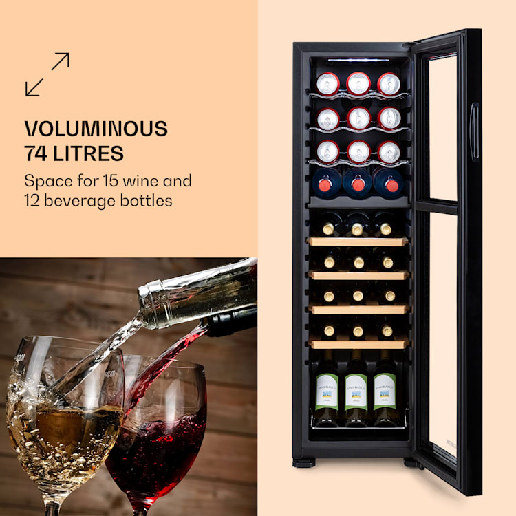 Bovella 27 Duo+ Vinkylskåp med två zoner 74l 27 fl. Glasdörr