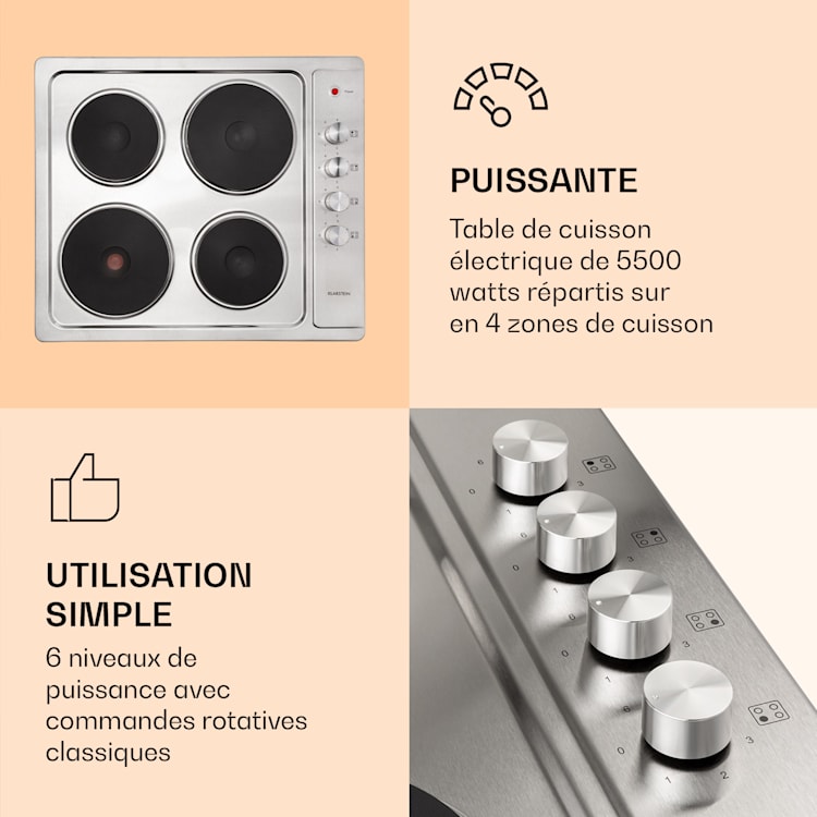 Appetito Domino elektrische kookplaat 4 platen 6 standen 5500 watt roestvrij staal Zilver
