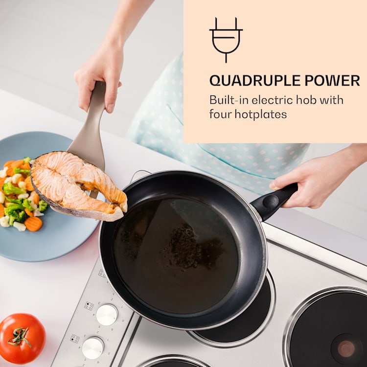 Appetito 4, elektrická varná doska, 4 platne, 6 stupňov výkonu, 5500 wattov, nerezová oceľ Strieborná