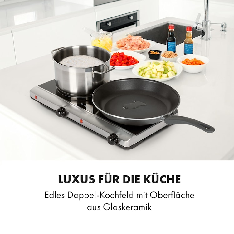 Cookbuddy Doppel-Kochfeld 2400W 5 Leistungsstufen Glaskeramik Silber