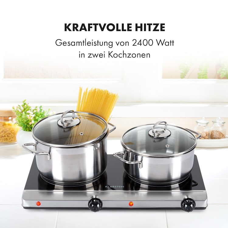 Cookbuddy Doppel-Kochfeld 2400W 5 Leistungsstufen Glaskeramik Silber
