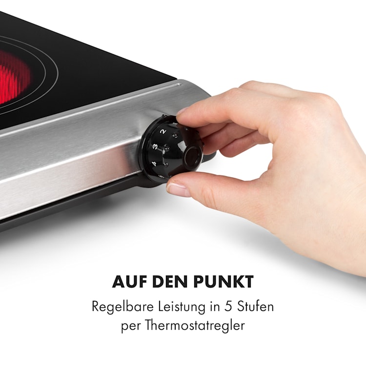 Cookbuddy Doppel-Kochfeld 2400W 5 Leistungsstufen Glaskeramik Silber