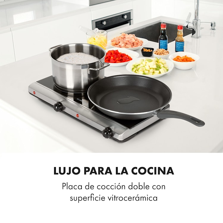 Vitrocerámica doble Cookbuddy 2400W 5 niveles de potencia Plata