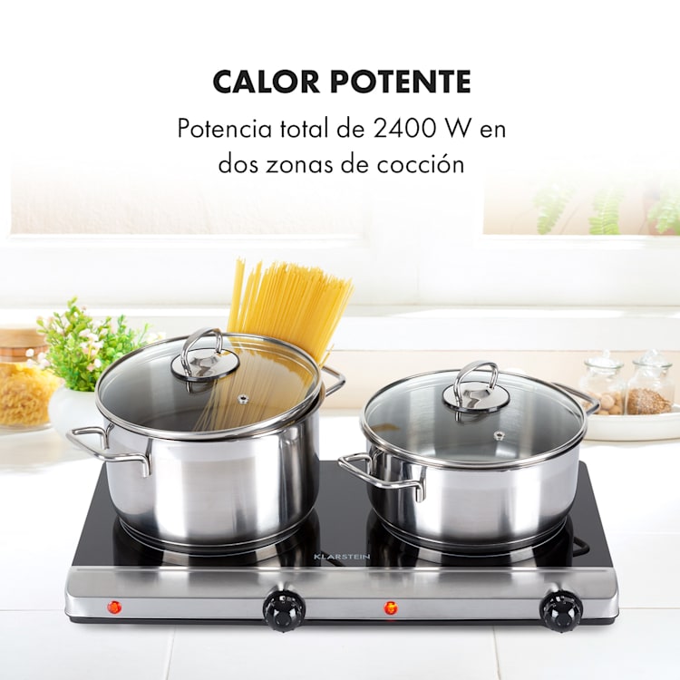 Vitrocerámica doble Cookbuddy 2400W 5 niveles de potencia Plata