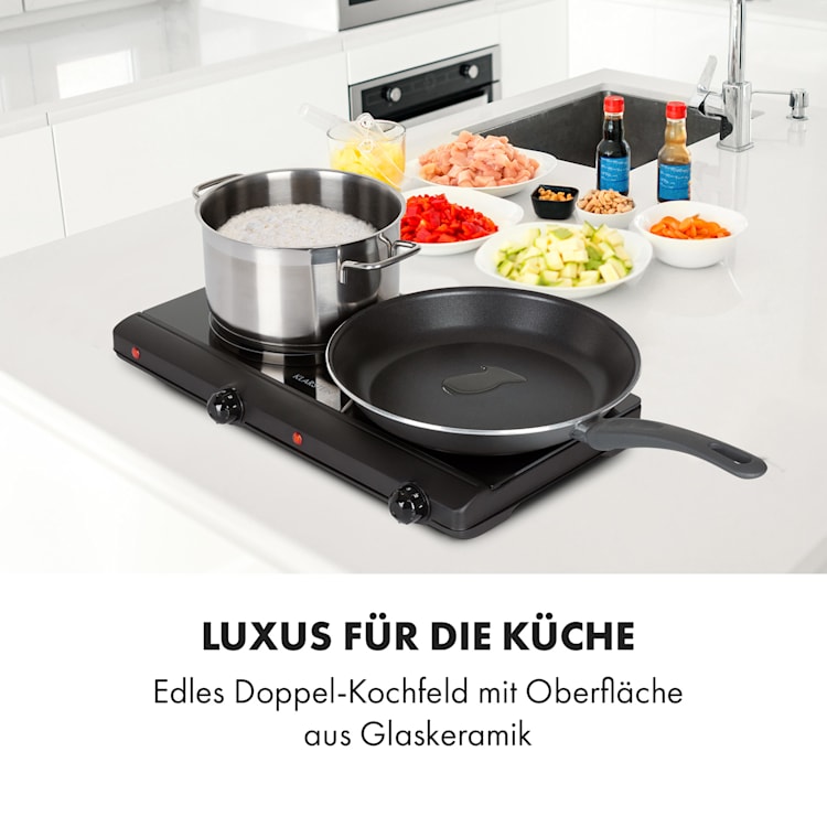 Cookbuddy Doppel-Kochfeld 2400W 5 Leistungsstufen Glaskeramik Schwarz