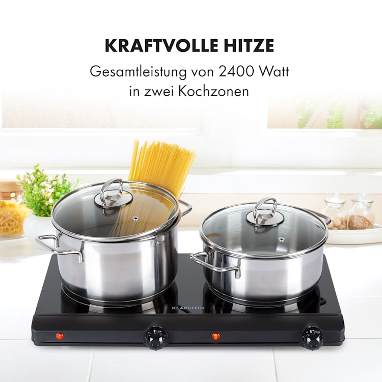 Cookbuddy Doppel-Kochfeld 2400W 5 Leistungsstufen Glaskeramik Schwarz