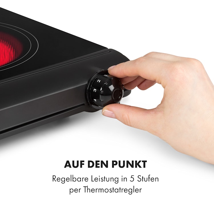 Cookbuddy Doppel-Kochfeld 2400W 5 Leistungsstufen Glaskeramik Schwarz