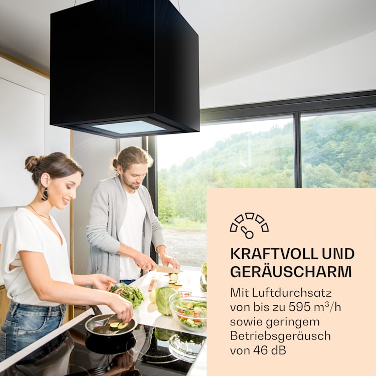 Kronleuchter Smart Inselabzugshaube 595m³/h App-Steuerung LED-Panel Schwarz