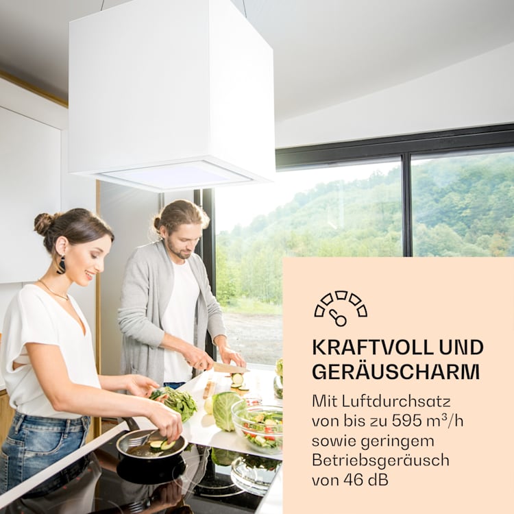 Kronleuchter Smart Inselabzugshaube 595m³/h App-Steuerung LED-Panel Weiß
