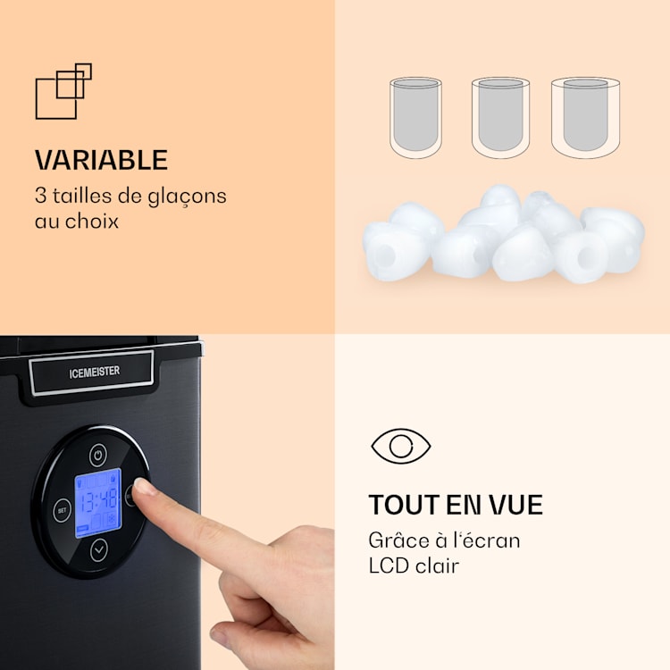 Icemeister 2G Machine à glaçons 12kg/24h affichage LCD acier inoxydable Gris Foncé