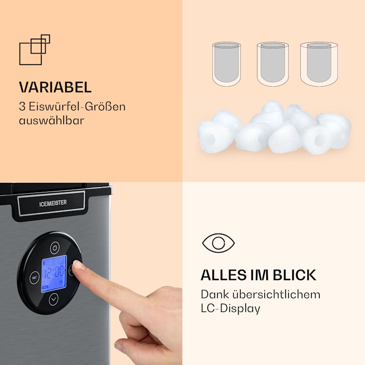 Icemeister 2G Eiswürfelmaschine 12kg/24h LC-Display Edelstahl Silber