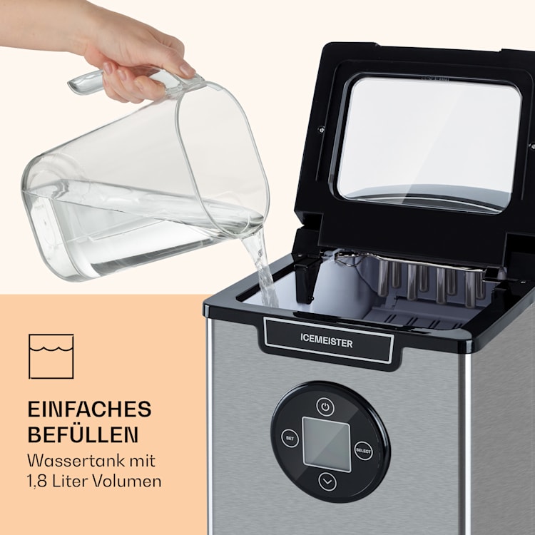 Icemeister 2G Eiswürfelmaschine 12kg/24h LC-Display Edelstahl Silber
