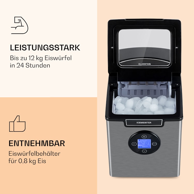 Icemeister 2G Eiswürfelmaschine 12kg/24h LC-Display Edelstahl Silber
