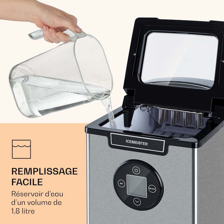 Icemeister 2G Machine à glaçons 12kg/24h affichage LCD acier inoxydable Argent