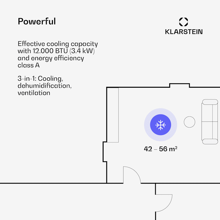 Klarstein Kraftwerk Smart 12K Climatiseur 3-en-1 12000 BTU Contrôle par application 12.000 BTU | Bleu