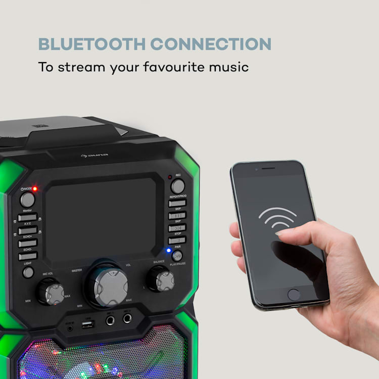 Rockstar Plus, impianto karaoke, bluetooth, USP, CD, effetto luci LED, RCA